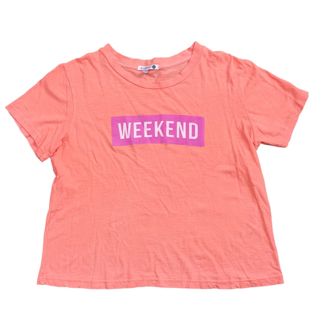Sundry Weekend Graphic Tee Women Size S Coral Casual Beachy NWT